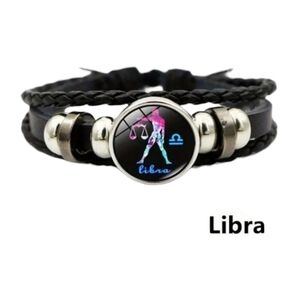Libra Zodiac Bracelet Handwoven Wax Rope and Leather Unisex‎